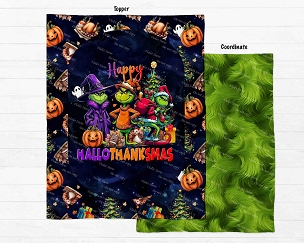 Happy HalloThanksMas Grinch Blanket Panel